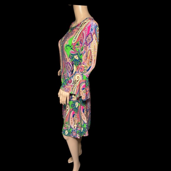 NWT TOMMY HILFIGER A Line Dress Size 8 Medium Colorful Paisley Bell Sleeve Boho - Picture 5 of 12